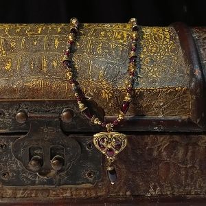 Michal Golan Victorian Heart Garnet Necklace